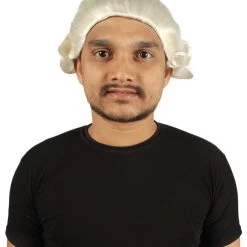 HPO Men's Mens Colonial Judge White Historical Wigs | Premium Breathable Capless Cap