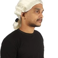 HPO Men's Mens Colonial Judge White Historical Wigs | Premium Breathable Capless Cap