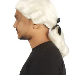 HPO Men's Mens Colonial Judge White Historical Wigs | Premium Breathable Capless Cap