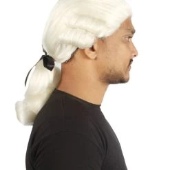 HPO Men's Mens Colonial Judge White Historical Wigs | Premium Breathable Capless Cap