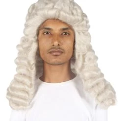 HPO Colonial Men Judge Curly Long White Wig | Premium Breathable Capless Cap