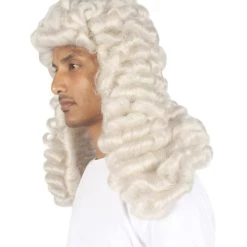 HPO Colonial Men Judge Curly Long White Wig | Premium Breathable Capless Cap