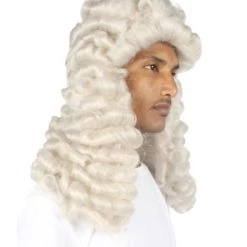 HPO Colonial Men Judge Curly Long White Wig | Premium Breathable Capless Cap