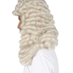 HPO Colonial Men Judge Curly Long White Wig | Premium Breathable Capless Cap