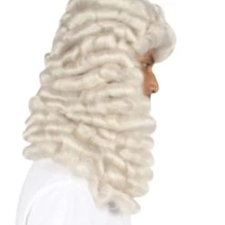 HPO Colonial Men Judge Curly Long White Wig | Premium Breathable Capless Cap