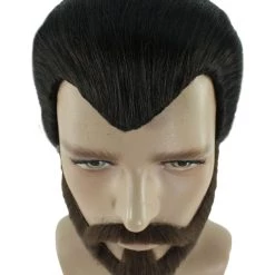 HPO Men's Mens Horror Movie Dk. Brown Wig And Full Beard | TV/Movie Wigs | Premium Breathable Capless Cap