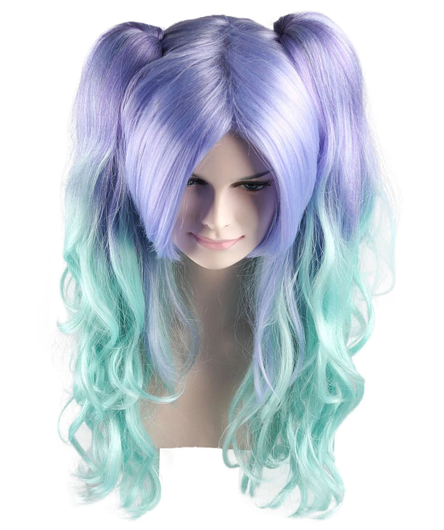 HPO Men's Allure Wavy Purple Blue Womens Wig | Cosplay Halloween Wig | Premium Breathable Capless Cap