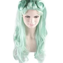 HPO Men's Womens Pale Blue Curly Glamour Siren Wig | Long Curly Cosplay Halloween Wig | Premium Breathable Capless Cap