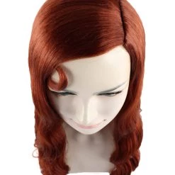 HPO Men's Womens Dark Auburn Seductress Style Wig | Long Wavy Cosplay Halloween Wig | Premium Breathable Capless Cap