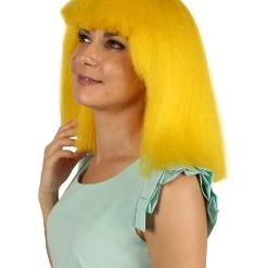 HPO Australian Singer Wig | Yellow Large Celebrity Cosplay Wigs | Premium Breathable Capless Cap Women's