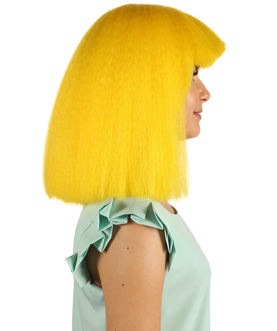 HPO Australian Singer Wig | Yellow Large Celebrity Cosplay Wigs | Premium Breathable Capless Cap Women's