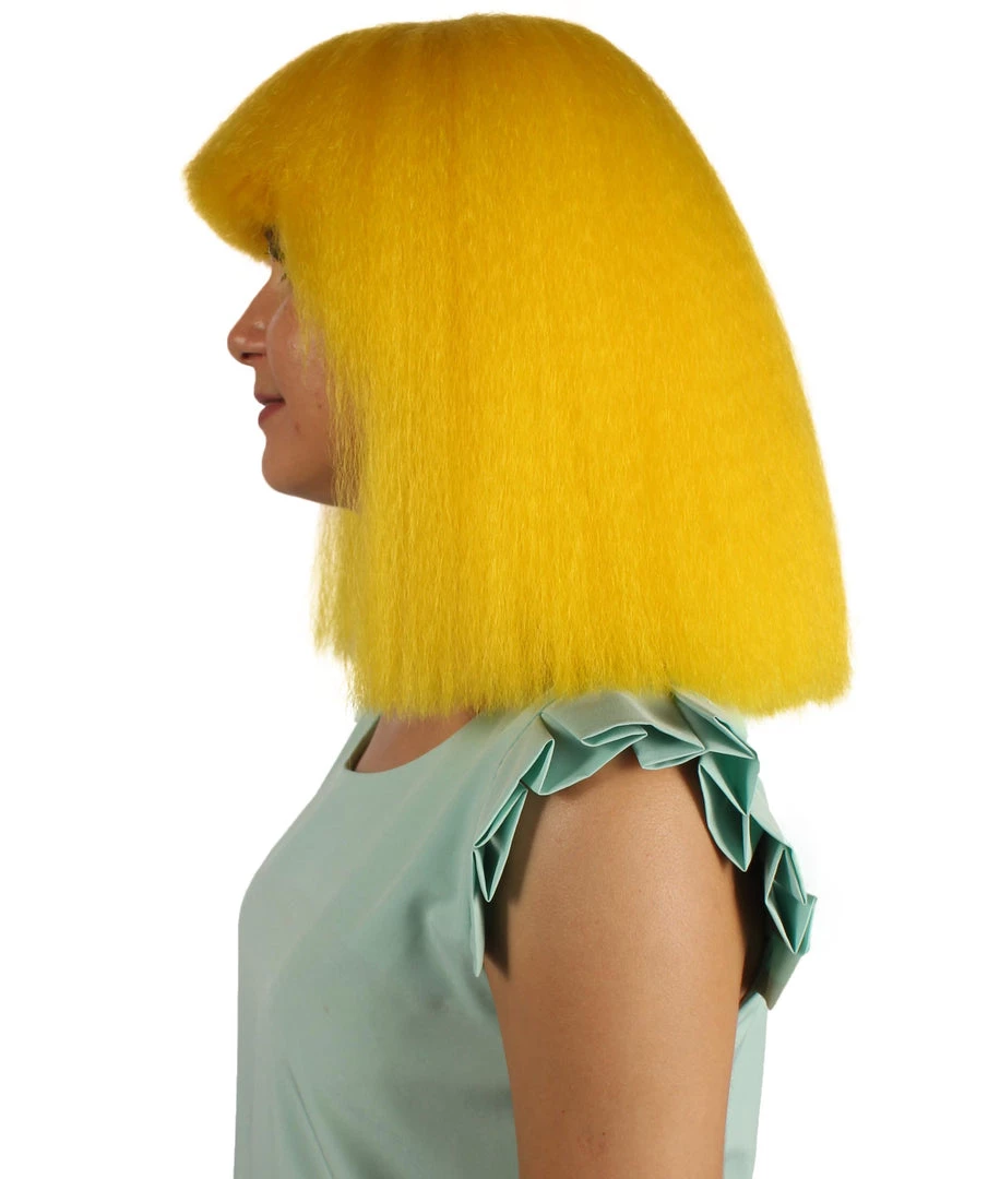 HPO Australian Singer Wig | Yellow Large Celebrity Cosplay Wigs | Premium Breathable Capless Cap Women's