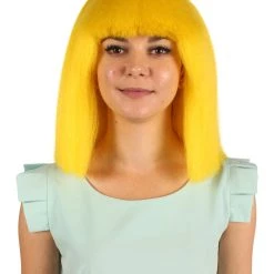 HPO Australian Singer Wig | Yellow Large Celebrity Cosplay Wigs | Premium Breathable Capless Cap Women's
