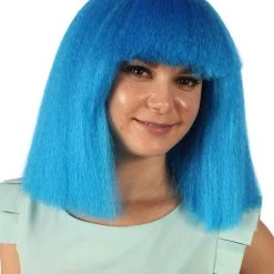 HPO Australian Singer Womens Wig | Neon Blue Large Celebrity Wigs | Premium Breathable Capless Cap Women's
