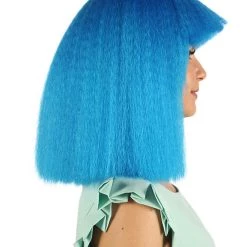 HPO Australian Singer Womens Wig | Neon Blue Large Celebrity Wigs | Premium Breathable Capless Cap Women's