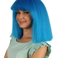 HPO Australian Singer Womens Wig | Neon Blue Large Celebrity Wigs | Premium Breathable Capless Cap Women's