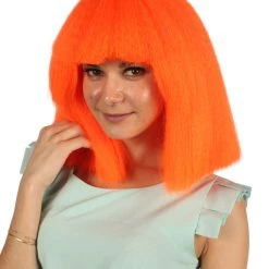 HPO Australian Singer Womens Wig | Neon Orange Large Celebrity Cosplay Wigs | Premium Breathable Capless Cap