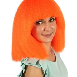 HPO Australian Singer Womens Wig | Neon Orange Large Celebrity Cosplay Wigs | Premium Breathable Capless Cap