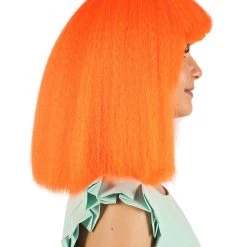 HPO Australian Singer Womens Wig | Neon Orange Large Celebrity Cosplay Wigs | Premium Breathable Capless Cap