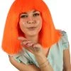 HPO Australian Singer Womens Wig | Neon Orange Large Celebrity Cosplay Wigs | Premium Breathable Capless Cap