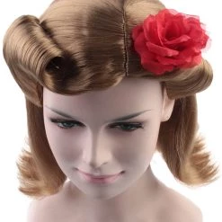 HPO Womens Pin Up Wig With Rose | Party Ready Fancy Blonde Cosplay Halloween Wig | Premium Breathable Capless Cap