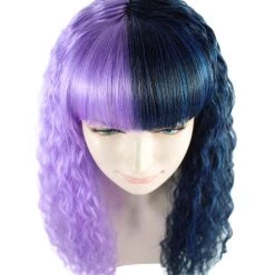 HPO Men's Adult Womens Long Wig | Wavy Purple & Black Wig | Premium Breathable Capless Cap