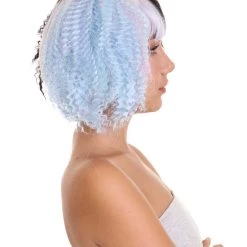 HPO Adult Womens Crimped Ponytail Wig | Light Blue & Black Celebrity Wig | Premium Breathable Capless Cap Men's