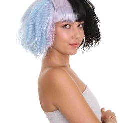 HPO Adult Womens Crimped Ponytail Wig | Light Blue & Black Celebrity Wig | Premium Breathable Capless Cap Men's