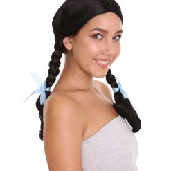 HPO Men's Womens Ponytail Wig | Black Braided Ponytail Wig | Premium Breathable Capless Cap