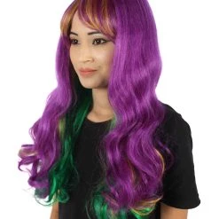 HPO | Adult Women's Long Curly Multicolored Cosplay Wig | Premium Breathable Capless Cap