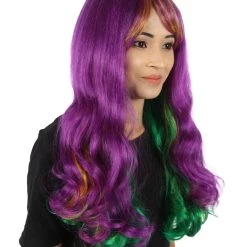 HPO | Adult Women's Long Curly Multicolored Cosplay Wig | Premium Breathable Capless Cap