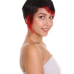 HPO Women's Anime Cosplay Party Black And Red Womens Wig | Cartoon Two Toned Cosplay Halloween Wig | Premium Breathable Capless Cap