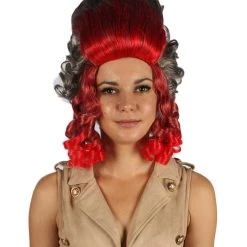 HPO Women's 19th Century Beehive Womens Wig | Red & Grey Historical Wig | Premium Breathable Capless Cap