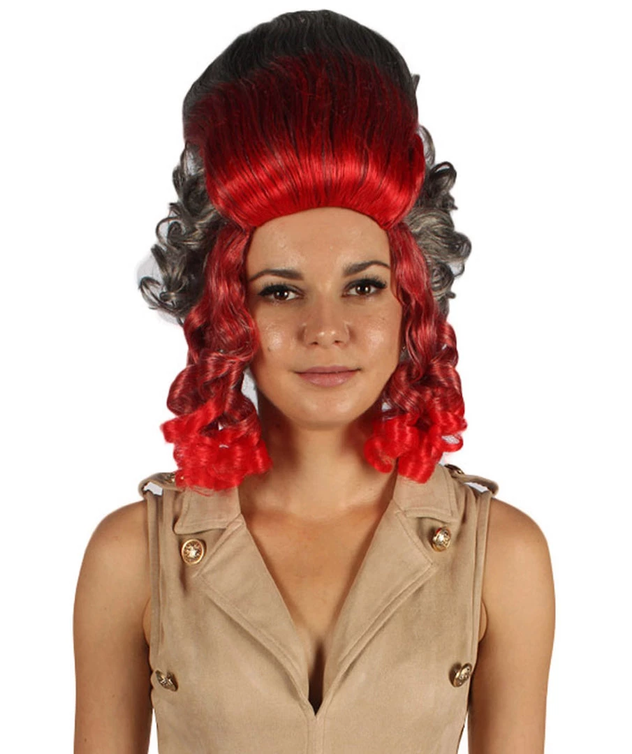 HPO Women's 19th Century Beehive Womens Wig | Red & Grey Historical Wig | Premium Breathable Capless Cap