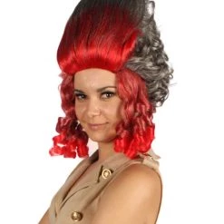 HPO Women's 19th Century Beehive Womens Wig | Red & Grey Historical Wig | Premium Breathable Capless Cap