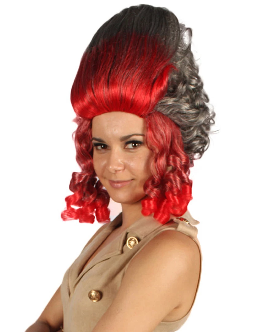HPO Women's 19th Century Beehive Womens Wig | Red & Grey Historical Wig | Premium Breathable Capless Cap