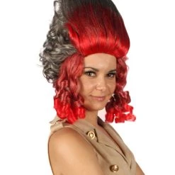 HPO Women's 19th Century Beehive Womens Wig | Red & Grey Historical Wig | Premium Breathable Capless Cap