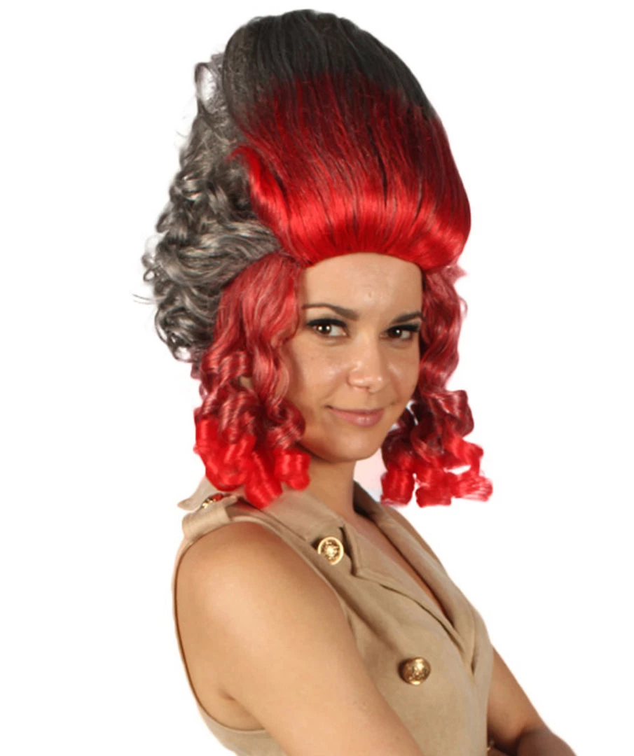 HPO Women's 19th Century Beehive Womens Wig | Red & Grey Historical Wig | Premium Breathable Capless Cap