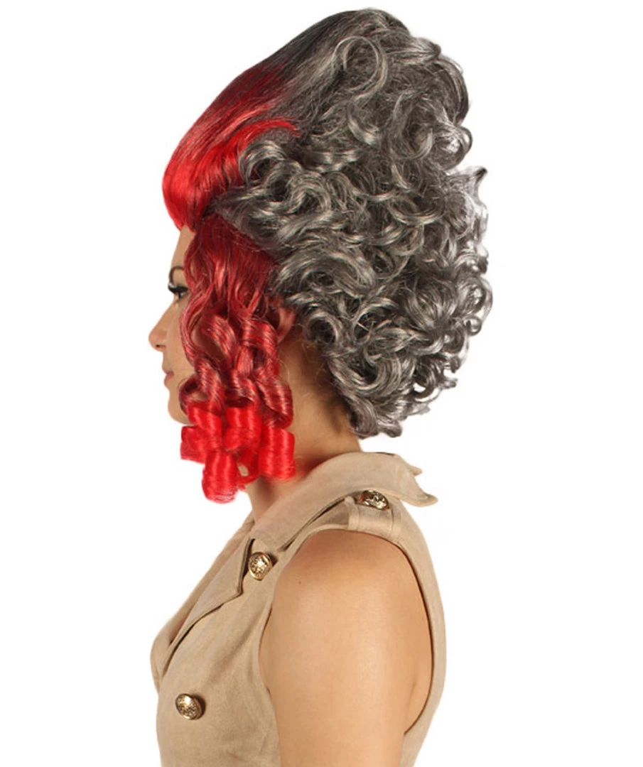 HPO Women's 19th Century Beehive Womens Wig | Red & Grey Historical Wig | Premium Breathable Capless Cap