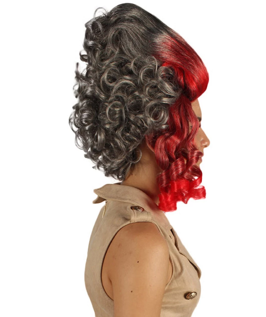 HPO Women's 19th Century Beehive Womens Wig | Red & Grey Historical Wig | Premium Breathable Capless Cap