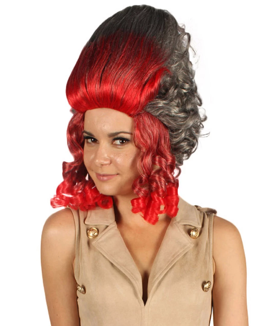 HPO Women's 19th Century Beehive Womens Wig | Red & Grey Historical Wig | Premium Breathable Capless Cap