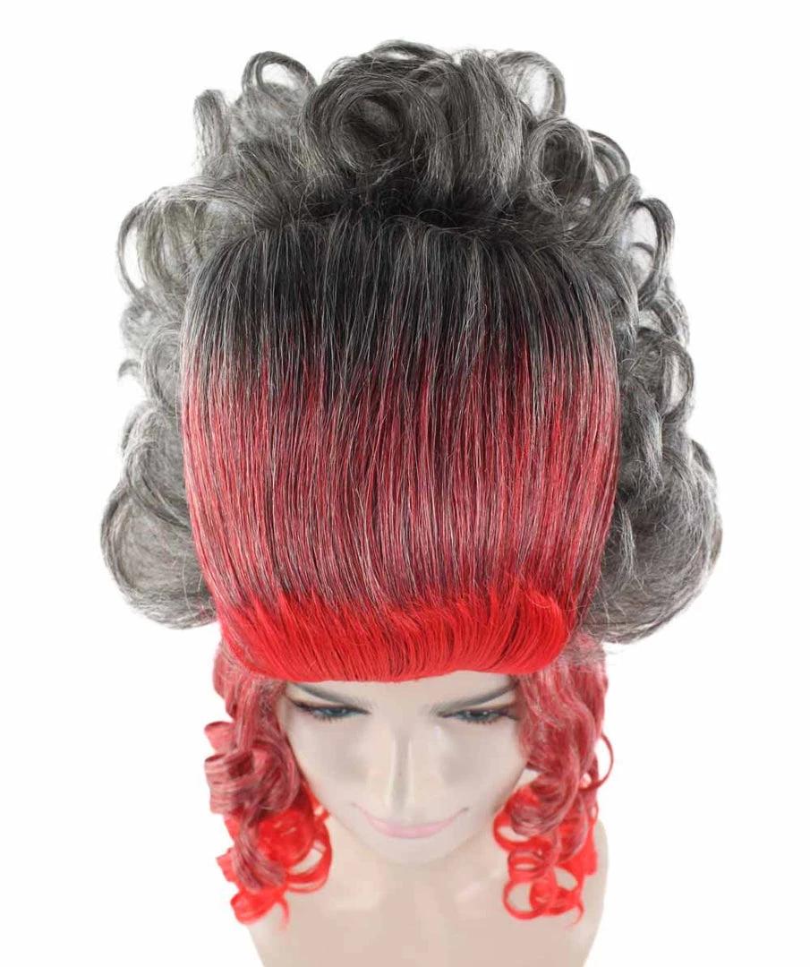 HPO Women's 19th Century Beehive Womens Wig | Red & Grey Historical Wig | Premium Breathable Capless Cap