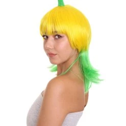 HPO Men's Banana Queen Womens Wig | Yellow Green Bob Cosplay Halloween Wig | Premium Breathable Capless Cap