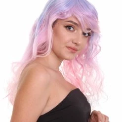 HPO Men's Long Wavy Blue And White Ombre Womens Wig | Fancy Party Event Ready Halloween Wig | Premium Breathable Capless Cap