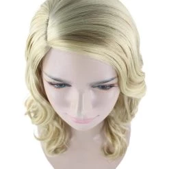 HPO Blonde Curly Womens Wig | Glomour Station Cosplay Halloween Wig | Premium Breathable Capless Cap