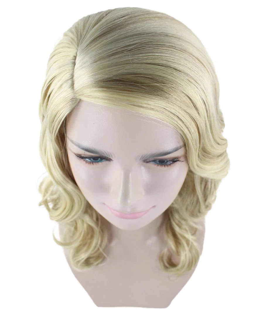 HPO Blonde Curly Womens Wig | Glomour Station Cosplay Halloween Wig | Premium Breathable Capless Cap