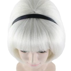 HPO Women's Womens 60's Lady Wig With Headband | White Vintage Wig | Premium Breathable Capless Cap