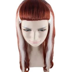 HPO Retro Rock Star Womens Wig | Red & White Halloween Wig | Premium Breathable Capless Cap Women's