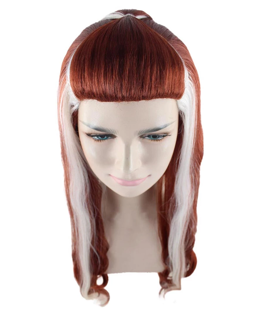 HPO Retro Rock Star Womens Wig | Red & White Halloween Wig | Premium Breathable Capless Cap Women's