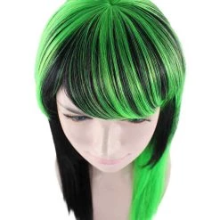 HPO Hard Rockin Witch Black Green Womens Wig | Gothic Fancy Halloween Wig | Premium Breathable Capless Cap Women's